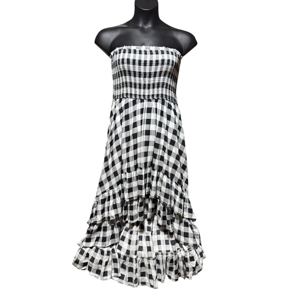 Bibi SmockedāGingham Midi Dress Strapless High Low Ruffle XL NWT - Picture 10 of 13